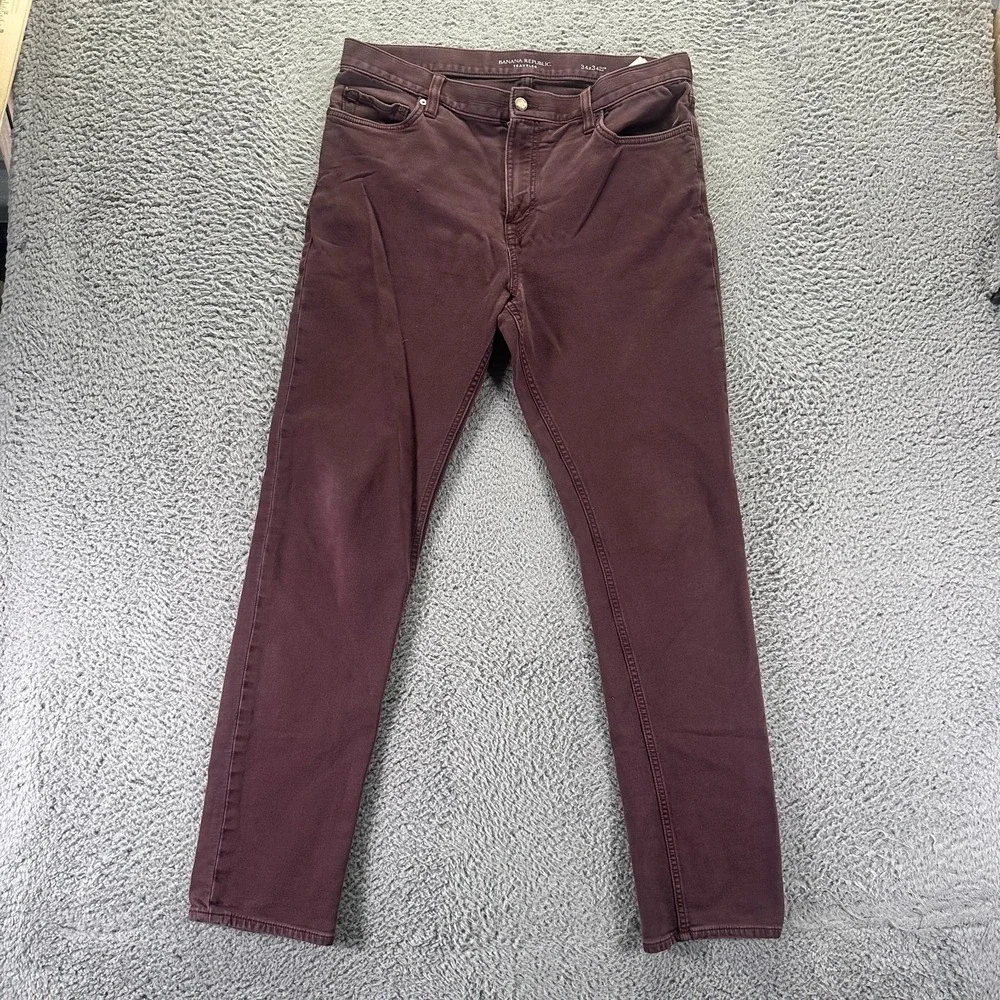 Banana Republic Traveler Jeans Mens 34x32 Red Cotton Denim Straight Slim Stretch